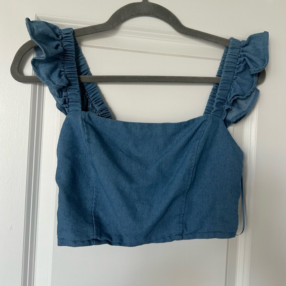 Denim Ruffle Strap Women's Top